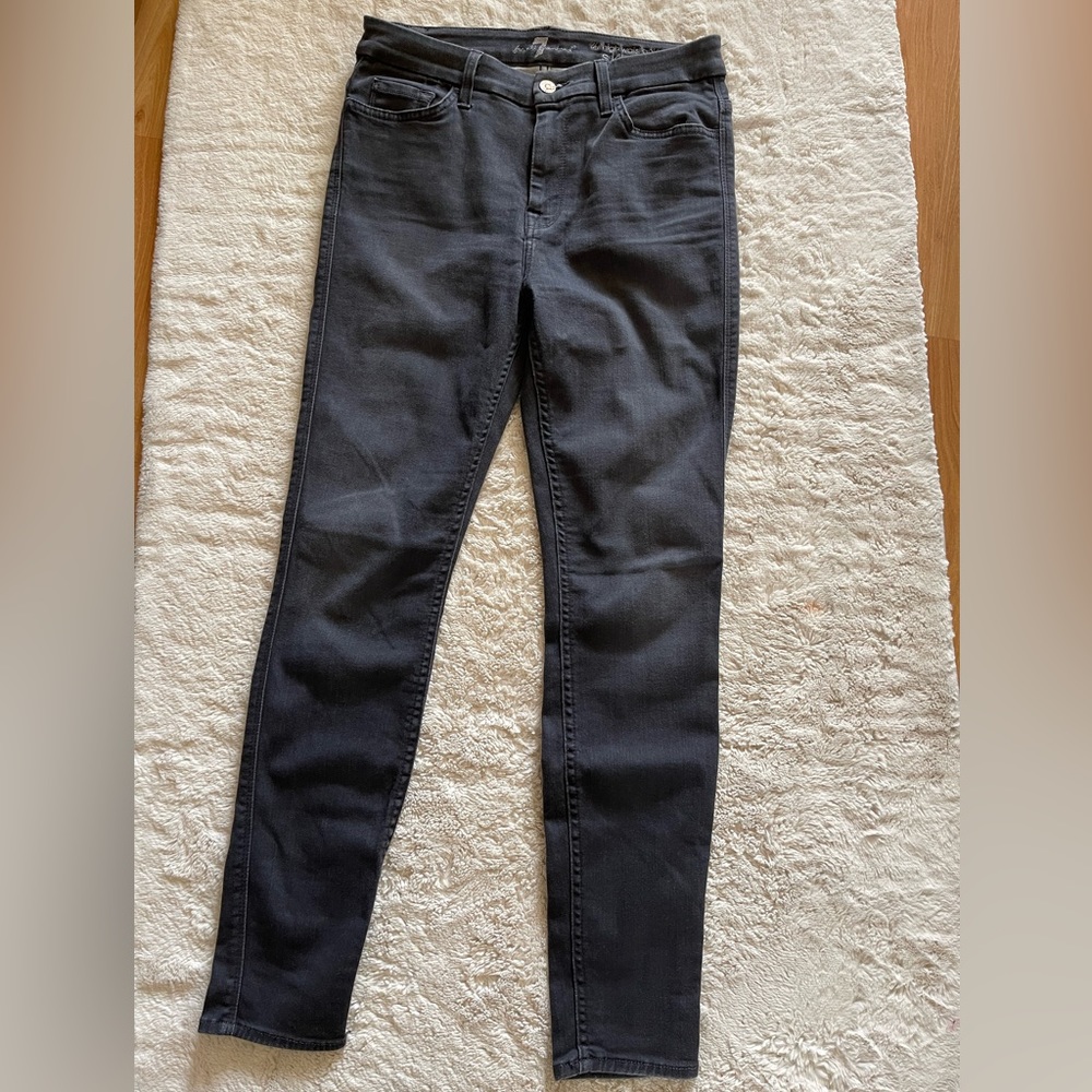7 For All Mankind High-Waist Ankle Skinny Evening Grey Jeans